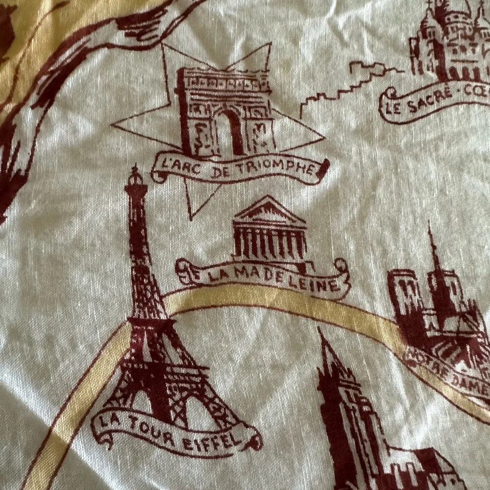 Vintage Paris Themed Souvenir Handkerchief Bandana Scarf